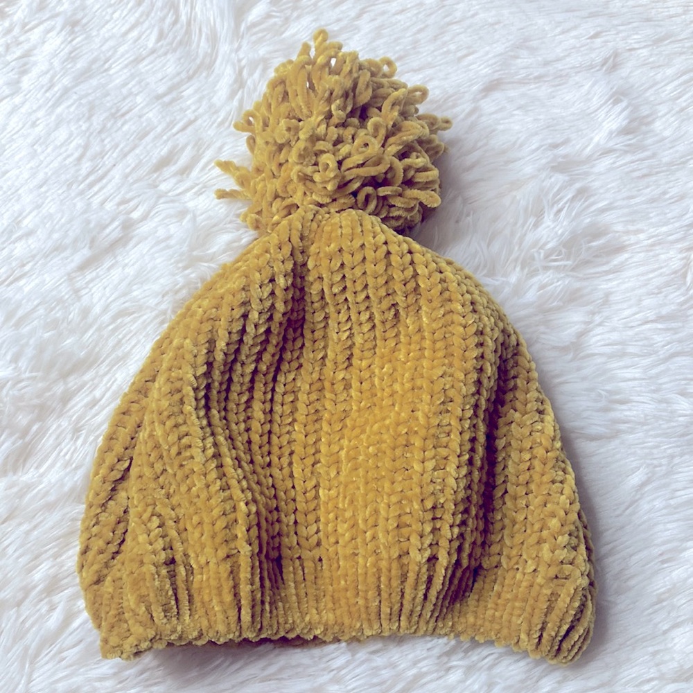 Mustard Yellow Chenille Pom Pom Toboggan